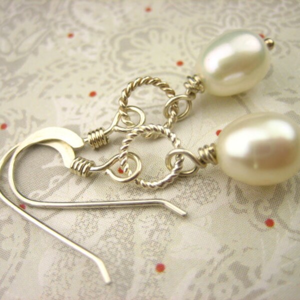 RESERVED FOR MARYANN Wedding White Freshwater Pearl Drop Earrings Sterling Silver Bride Fashion Petite