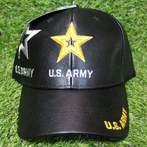 U.S. Army Star Hat. Officially Embroidered Military Cap. Adjustable Faux Leather Hat for Veterans, Soldiers, and Patriotic Supporters. Gift