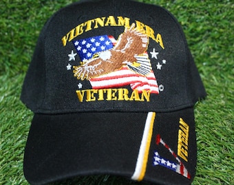 Vietnam Era Veteran Hat. Embroidered Military Tribute Cap. Adjustable Baseball Cap for Veterans, Military Supporters, and Patriotic Gifts