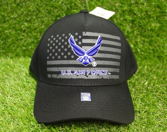 U.S. Air Force Black Hat with USA Flag - Licensed Air Force Cap - Adjustable Patriotic Hat for Air Force Members and Veterans. Military Hat.
