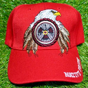 Native Pride Baseball Hat. Adjustable Red Hat. Gift. Dreamcatcher Hat. Native Pride. Bald Eagle Hat
