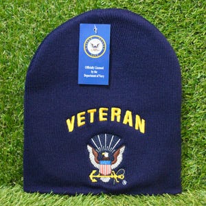 U.S. Navy Veteran Beanie. Military Embroidered Hat. Veteran Winter Cap. Patriotic Navy Gift. Licensed US Navy Blue Beanie. Military Gift