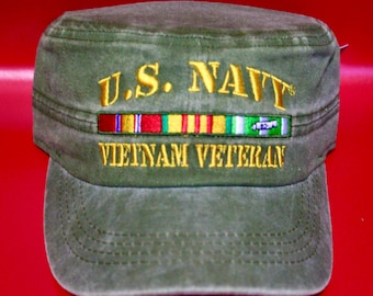 U.S. Navy Vietnam Veteran Hat. Officially Licensed U.S. Navy Vietnam Veteran Cap. Patrol Cap. OD Green Hat. Washed Cap. Military Gift.