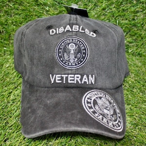 U.S. Army Disabled Veteran Hat. Officially Licensed U.S. Army Disabled Veteran Cap. Adjustable Black Hat. Washed Cap. Military Gift