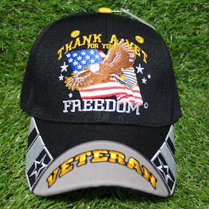 Thank A Vet For Your Freedom Hat.  Embroidered Patriot Cap. Hat for Veterans, Soldiers, and Patriotic Supporters. Military Gift. Veteran Day