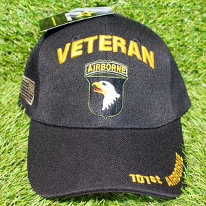 U.S. Army 101st Airborne Division Veteran Hat. Officially Licensed U.S. Army 101st Airborne Division Hat. Veterans Day. Black Hat. Gift