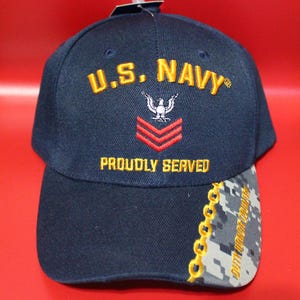 U.S. Navy Proudly Served Navy Blue Hat. Officially Licensed U.S. Navy Cap - Adjustable Baseball Hat for Navy Members and Veterans. Gift