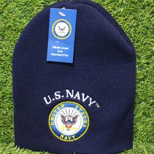 U.S. Navy Blue Beanie. Military Embroidered Hat. Veteran Winter Cap. Patriotic Navy Gift. Licensed US Navy Blue Beanie. Military Gift