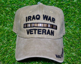 Gorra de veterano de la guerra de Irak. Gorra con licencia oficial. Día de los Veteranos. Gorra caqui ajustable. Gorra lavada. Veterano de la guerra de Irak. Gorra de la guerra de Irak.