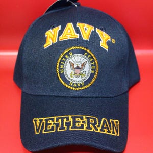 U.S. Navy Veteran Hat. Officially Licensed U.S. Navy Blue Cap -Adjustable Hat for Navy Members and Veterans. Military Hat. Military Gift