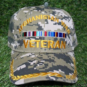 Afghanistan War Veteran Hat. Embroidered Afghanistan War Veteran Cap. Adjustable Camo Cap for Veterans, Military Supporters, and Patriotic
