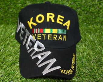 韓国軍　朝鮮戦争　退役軍人　ベスト,帽子 朝鮮戦争退役軍人用キャップ、従軍リボン付き兵役帽子、黒帽子。朝鮮