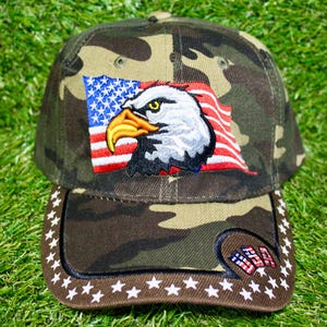 USA Baseball Hat. Embroidered American Flag Cap. Patriotic Gift. American Bald Eagle Hat. I Love USA Hat. Camo Hat. American Flag. USA Hat