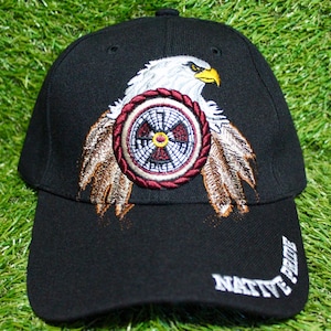Cappello da baseball Native Pride. Cappello nero regolabile. Regalo. Cappello acchiappasogni. Native Pride. Cappello con aquila calva.