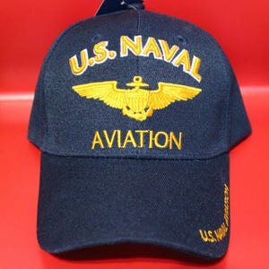 U.S. Naval Aviation Hat. Officially Licensed U.S. Navy Blue Cap. Adjustable Hat for Navy Members and Veterans. Military Hat. Blue Hat
