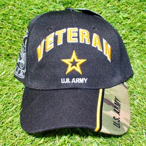 U.S. Army Veteran Baseball Hat. Officially Licensed U.S. Army Veteran Cap. Adjustable Black Hat. Military Gift. Veterans Day. U.S. Army Hat