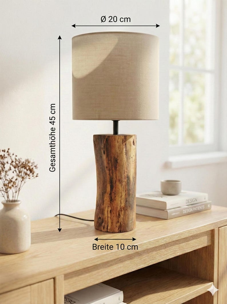 Lámpara de mesa moderna de madera: roble macizo, pantalla de tela, luz blanca cálida, estilo minimalista. imagen 4