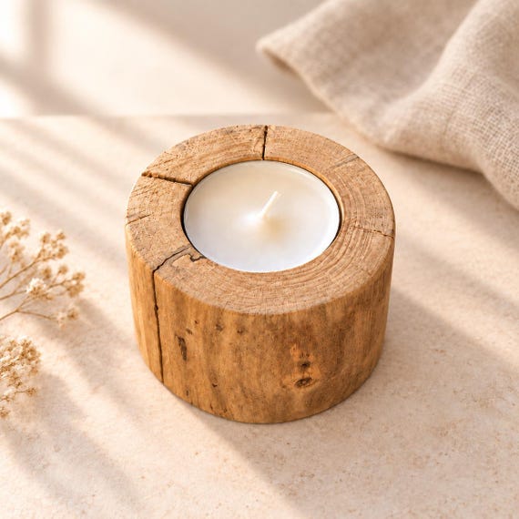 Handgefertigter Teelicht Kerzenhalter aus Eiche – Teelichthalter Holz – Rustikale Tischdeko – Skandinavische Deko – Geschenk
