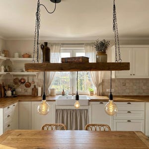 Rustic wooden ceiling lamp made from upcycled construction timber – Handcrafted pendant light in country house & industrial style image 9