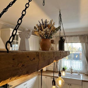 Rustic wooden ceiling lamp made from upcycled construction timber – Handcrafted pendant light in country house & industrial style image 3