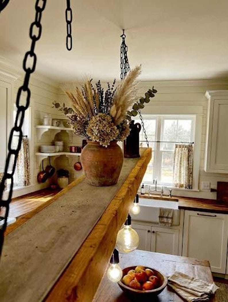 Rustic wooden ceiling lamp made from upcycled construction timber – Handcrafted pendant light in country house & industrial style image 4