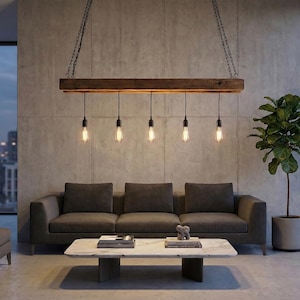 Rustic wooden ceiling lamp made from upcycled construction timber – Handcrafted pendant light in country house & industrial style image 12