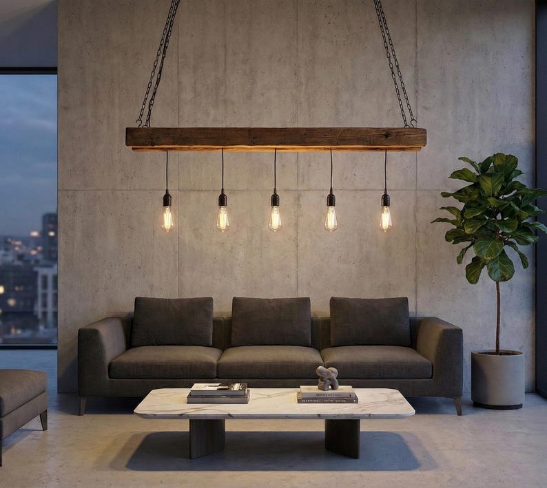Rustic wooden ceiling lamp made from upcycled construction timber – Handcrafted pendant light in country house & industrial style image 12