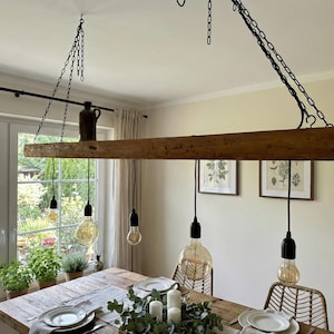 Rustic wooden ceiling lamp made from upcycled construction timber – Handcrafted pendant light in country house & industrial style image 11