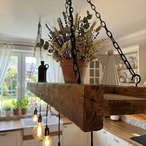 Rustic wooden ceiling lamp made from upcycled construction timber – Handcrafted pendant light in country house & industrial style image 5