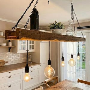 Rustic wooden ceiling lamp made from upcycled construction timber – Handcrafted pendant light in country house & industrial style image 6