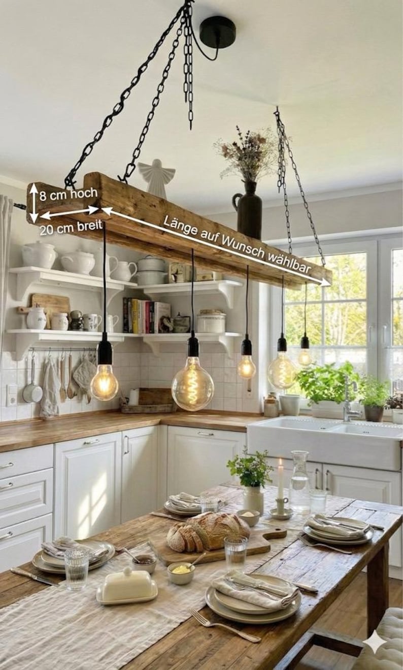 Rustic wooden ceiling lamp made from upcycled construction timber – Handcrafted pendant light in country house & industrial style image 7