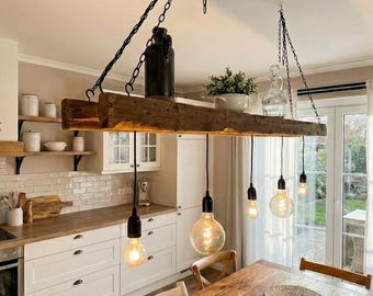 Rustikale Holz Deckenlampe aus Upcycling-Bauholz – Handgefertigte Pendelleuchte im Landhaus & Industrial Stil