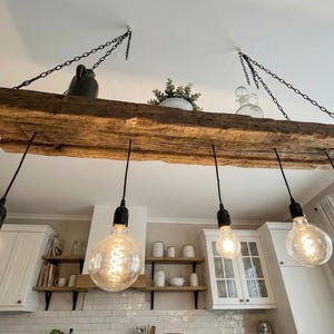 Rustic wooden ceiling lamp made from upcycled construction timber – Handcrafted pendant light in country house & industrial style image 8