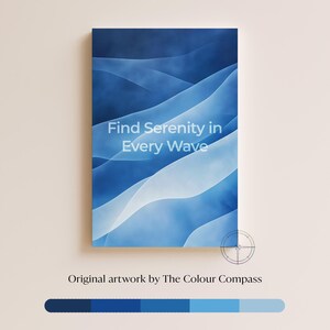 Motivationsposter Finde Serenity in Every Wave druckbare Wandkunst Inspirierende Poster Art Navy Art Kobalt Blau Dekor Digital Download Wandkunst