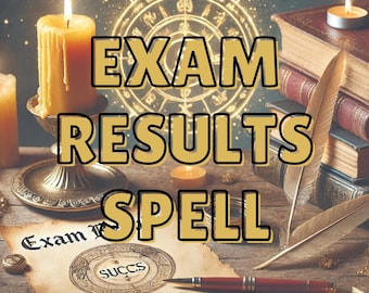May include: An image with the text "EXAM RESULTS SPELL" in gold lettering. The scene includes lit candles, old books, a quill pen, and a scroll with the word "SUCCS" on it, evoking a mystical theme.
