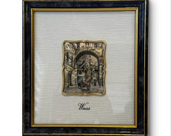 Par de bajorrelieves vintage de plata de ley de Waiss: arte mural con escena urbana italiana, enmarcado