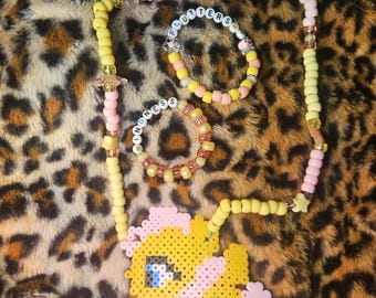 Fluttershy Kandi Set ~ Handmade My Little Pony kandi and hamma bead necklace and bracelets!