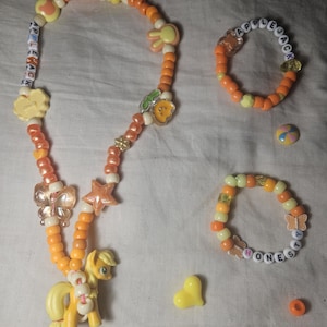 Handgemachte Applejack My little pony Kandi Halskette und Armband Set !!