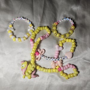 Handgefertigte Fluttershy My little pony Kandi Halskette + Armband im Set !!