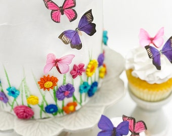 24 EDIBLE Butterflies The Original- Small Pink and Purple - Cake & Cupcake toppers - Food Decorations - PRECUT and Ready to Use