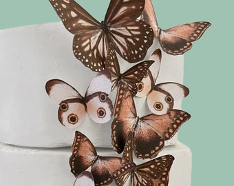 Wedding Cake Topper Edible Butterflies Assorted set of 15 Brown- Cake & Cupcake Toppers - Food Decorations Wedding Cake Decoration