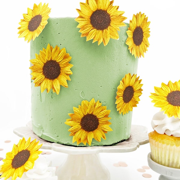 Edible Sunflowers Flowers Cake & Cupcake toppers - Food Decoration Wafer