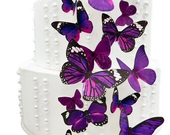 Wedding Cake Topper Edible Butterflies Royal Purple -  set of 15 - Cake & Cupcake Toppers - Food Decoration Wedding Cake Decoration
