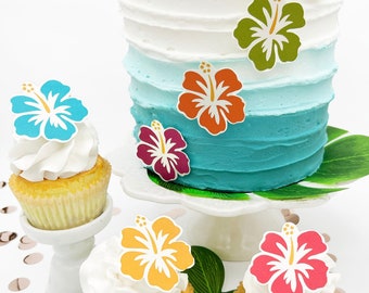 Edible Hibiscus Hawaiian Flowers Cake & Cupcake toppers - Food Decoration Wafer