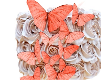 Edible Butterflies in Coral - set of 15 - Cake & Cupcake Toppers - Food Decoration Wedding Cake Decoration