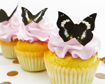 24 EDIBLE Butterflies The Original- Small Black - Cake & Cupcake toppers - Food Decorations - PRECUT and Ready to Us