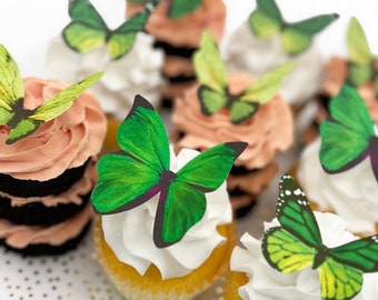 PAPILLONS COMESTIBLES The Original - Large Assorted Green - Cake & Cupcake toppers - PRECUT et Ready to Use