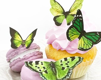 24 EDIBLE Butterflies The Original- Small Green - Cake & Cupcake toppers - Food Decorations - PRECUT and Ready to Us