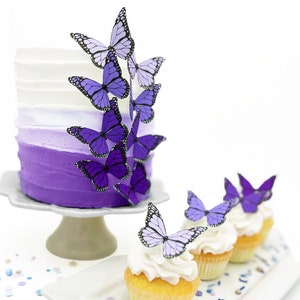 Wedding Cake Topper Edible Ombre Monarch Butterflies Butterfly Cake & Cupcake Toppers Food Decorations Purple