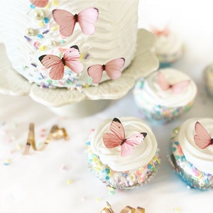 24 EDIBLE Pastel Butterflies Cake & Cupcake toppers Food Decorations PRECUT and Ready to Use Choice of color Pink